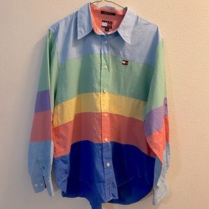 Vintage 90s Tommy Hilfiger color block pastel button down shirt size 16 large
